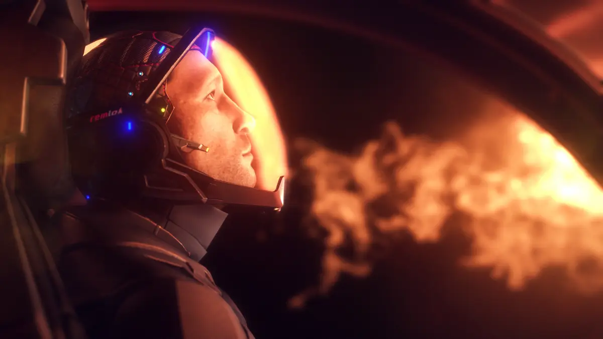 Piloto de perfil com o capacete Remlok
